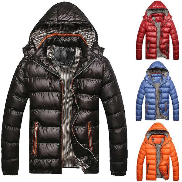 

men's down & parkas fashion thick winter warm overcoat slim fit zipper jacket men windproof puffer hooded coat cotton for, Black