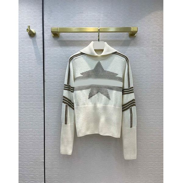 

women's sweaters 21 winter women ski serier knit sweater luxury sailor collar wool cashmere pullovers trendy logo pentacle jacquard jum, White;black