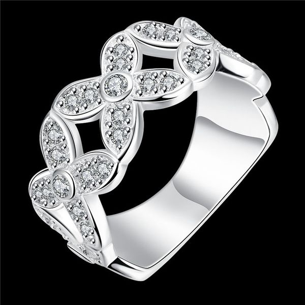 

women's sterling silver plated hollow zircon ring with side stones gssr787 fashion 925 silver plate rings