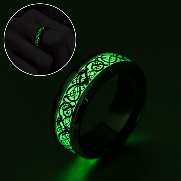

cluster rings fashion stainless steel luminous finger ring for women men glowing in dark heart couple wedding bands jewelry gift accessories, Golden;silver