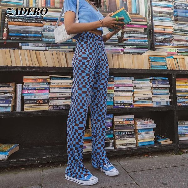 

women's pants & capris women long trousers y2k vintage argyle plaid knited 2021 harajuku high waist straight trouser korean fashion str, Black;white