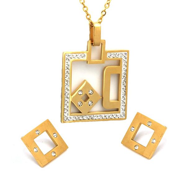 

earrings & necklace gold color stud jewelry sets for women girls stainless steel gifts wholesale, Silver