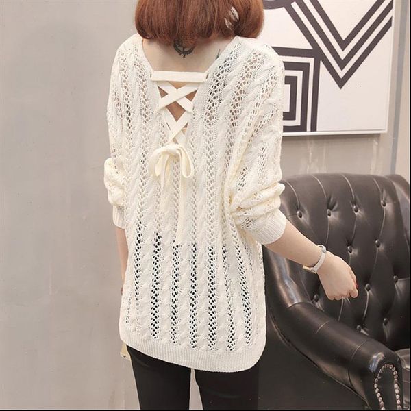 

hollow out womens sweaters thin summer women knitted pullover casual mesh pull jumper female o neck sweater ladies long, White;black
