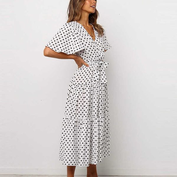 

casual dresses polka dot print es women short sleeve summer beach high waist ladies v neck a line lace up party vestidos 4wl0, Black;gray