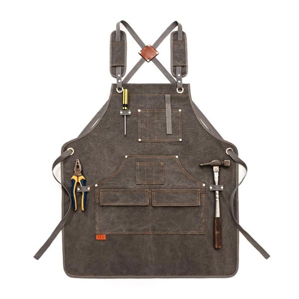 

chef apron cotton canvas cross back adjustable with pockets for women and men, kitchen cooking baking bib apron, a 68ue aprons
