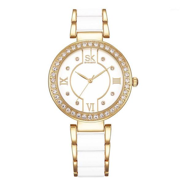 

wristwatches 2021 fashion casual crystal rhinestone ladies watch stainless steel strap waterproof quartz simple style, Slivery;brown