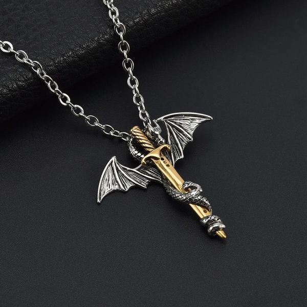 

pendant necklaces fashion ol angel sword necklace pterosaur titanium steel casting student jewelry, Silver