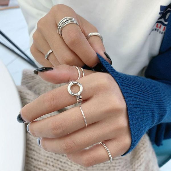

wedding rings aesthetic minimalist with chains accessories on phalanx fashion double circle geometric adjustable jewelry gift for women, Slivery;golden
