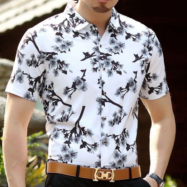 

men's casual shirts shirt summer short sleeve floral shirt middle-aged casual mercerized cotton lapel thin non iron wv5j, White;black