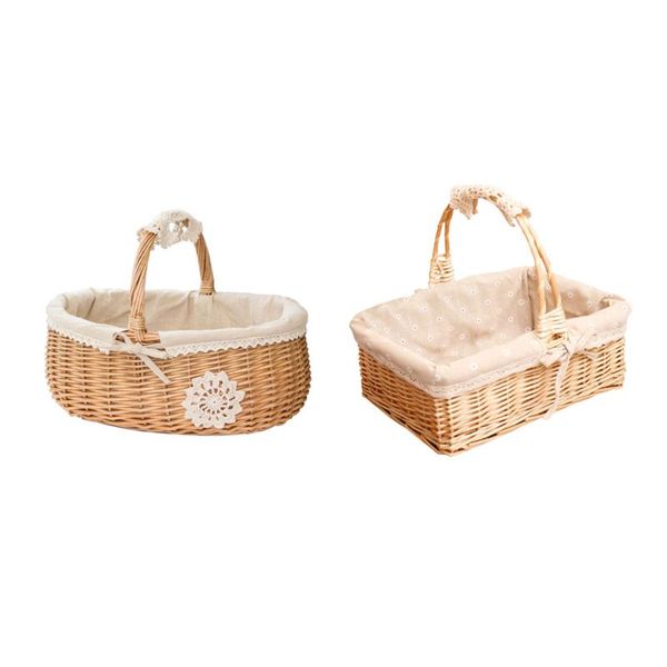 

storage bags picnic wicker basket fruit rattan box hand-woven tea willow and cloth wooden with lid