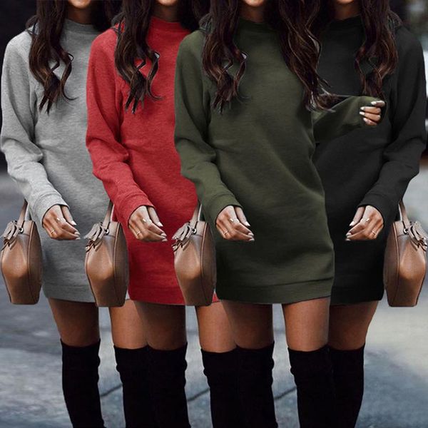 

casual dresses 2021 autumn winter thicken straight sweatshirt dress long sleeve o neck pullover vestidos women's, Black;gray