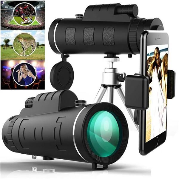 

telescope & binoculars 40x60 portable hd optical monocular day/night vision phone clip tripod zoom lens for outdoor hunting