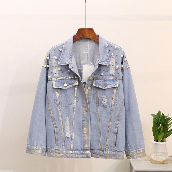 

women's suits & blazers high street fashion 2021 designer jacket stylish beaded gold painting denim outer wear, White;black