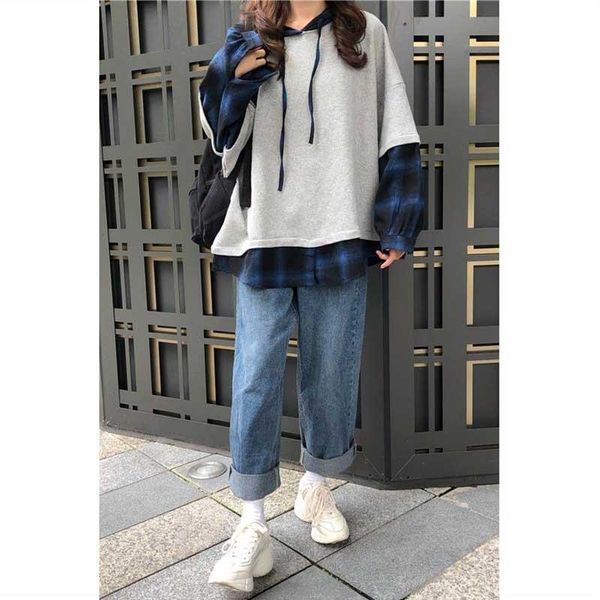 

women's hoodies & sweatshirts nicemix autumn harajuku fashion solid loose pullover women long sleeve black white plaid girl sweatshirt