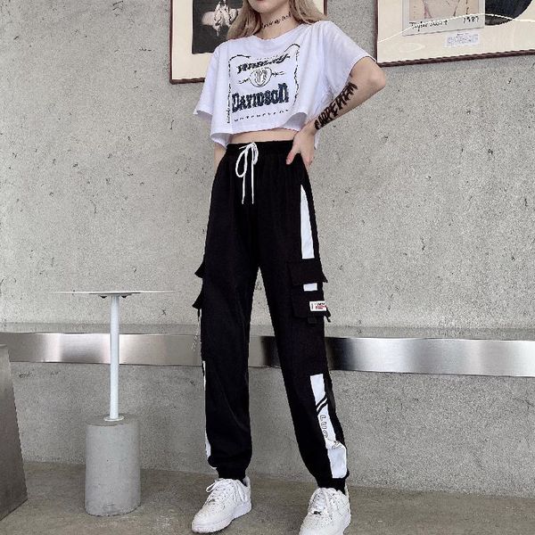 

women's two piece pants harajuku women trousers pocket and crop letter 2 set 2021 summer suit casual ladies outfit #tz17, White