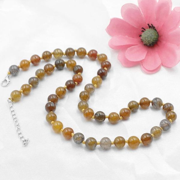 

fashion statement women choker necklace stone beads necklaces natural agates popcorn onyx round chains jewelry 18" a787 chokers, Golden;silver