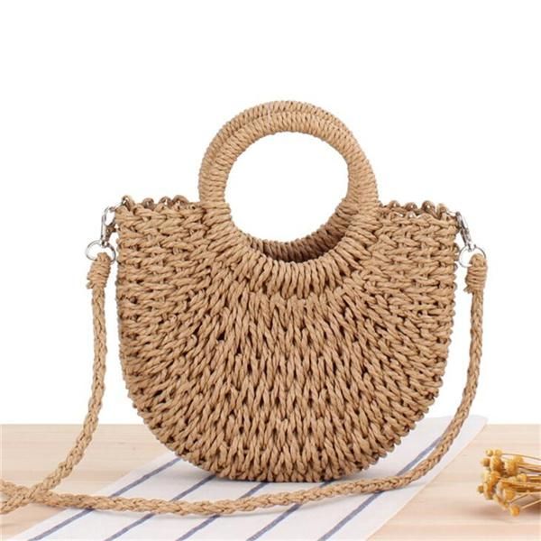 

evening bags handmade half-round rattan woven straw bag summer women messenger crossbody girls small beach handbag 2021