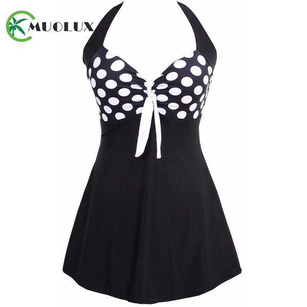 

one-piece suits muolux 2021 stripe padded halter swimwear women one piece swimsuit skirt bow beachwear bathing suit dress plus size 4xl