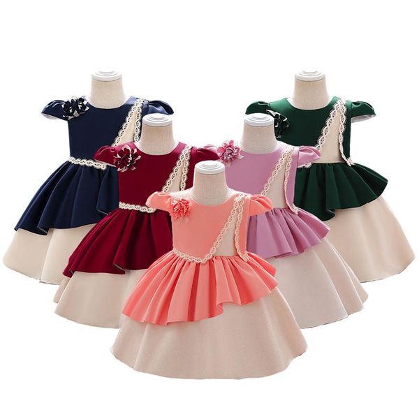 

girl's dresses baby princess toddler child girls tutu dress party wedding birthday for kid bow satin cloth costumes 1-5 years 2021, Red;yellow