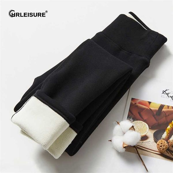 

chrleisure winter warm leggings women high waist velvet thick legging patchwork super stretch pencil pant size plus 211014, Black