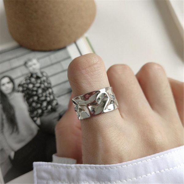 

cluster rings pofunuo real 925 sterling silver women minimalist om irregular niche girls cold wind lava uneven surface chic, Golden;silver