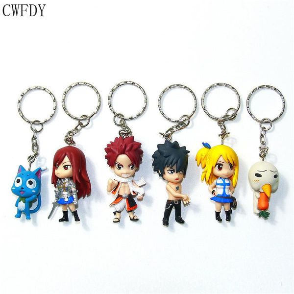 

keychains 6pcs/set anime fairy tail pvc keychain natsu lucy erza gray figure pendant key ring for childhood kawaii action toys llaveros, Silver