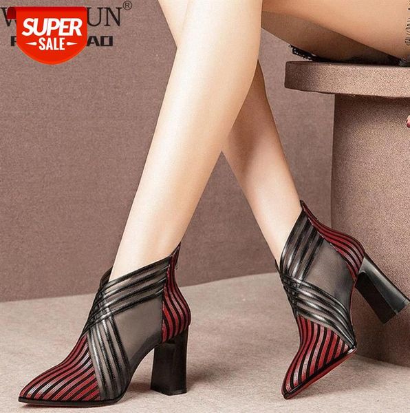 

woman stripe ankle boots 2020 summer women high heels women's mesh casual pointed toe boot ladies fashion female shoes #fk9b