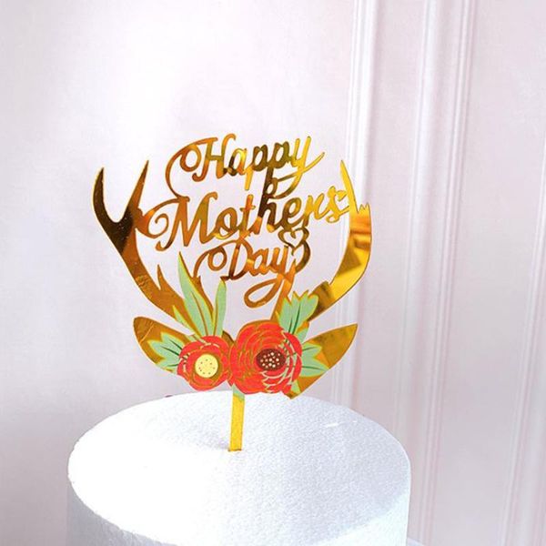 

other festive & party supplies 5 pcs/lot cake inserted card acrylic color printing flowers mother's day birthday wedding decorations