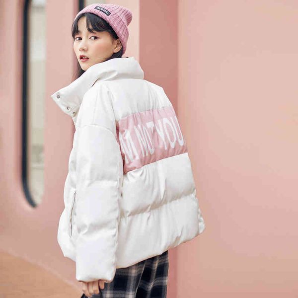

2021 new small thick coat fashion simple letter short down jacket women, Black