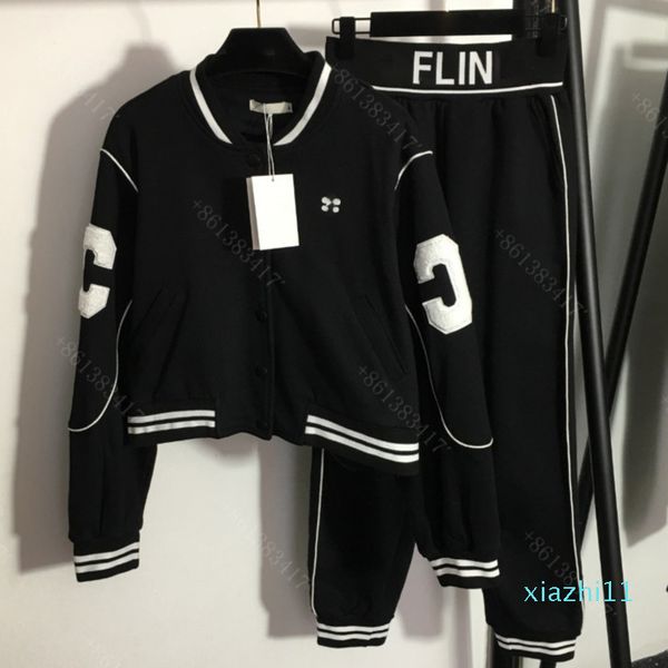 

high-end brand women casual tracksuit ste zipper jacket hoodies elastic waist pant two-piece set designer clothes womens wholesale, White