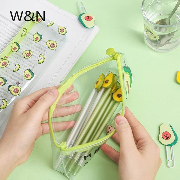 

avocado pencil case for girls cute pvc transparent pen bag school supplies stationery pouch kawaii box canetas escolar bags