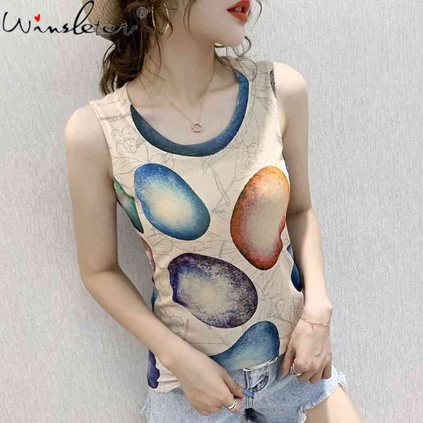 

women's tanks & camis summer european clothes vest fashion o-neck print street women sleeveless bottoming shirt all matc, White