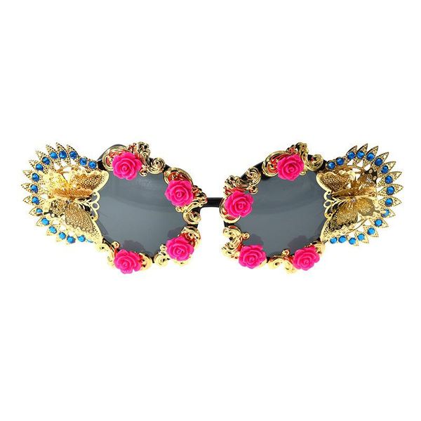 

sunglasses personality women flowers retro cat eye for ladies brand designer metal butterfly custom, White;black