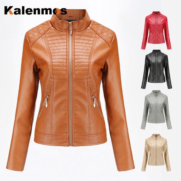 

women's leather jacket casual long sleeve motorcycle pu coat female 2021 spring autumn clothes chaqueta mujer woman & faux, Black
