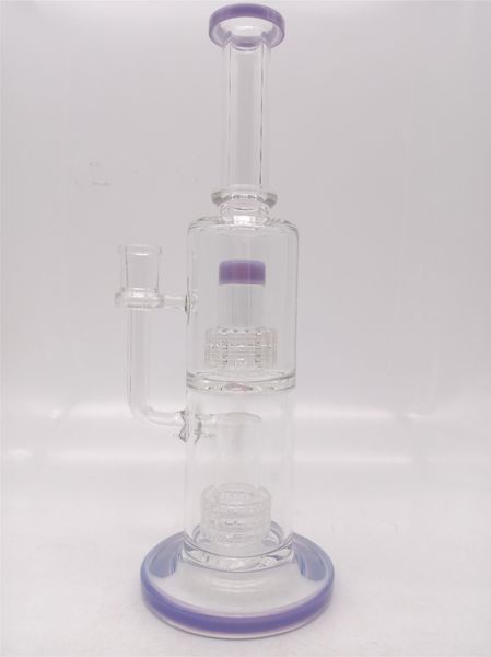 12 inç Mor Nargile Cam Bongs Beher Bong Sigara Cam Borular Tall Recycler Dab Rigs Su Bongs