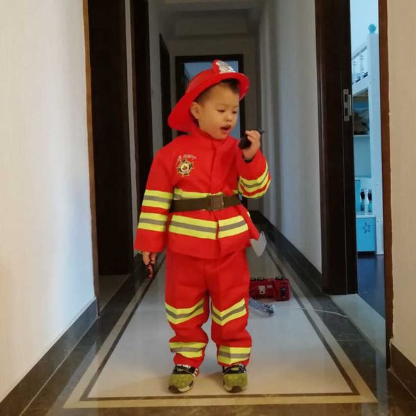 Kinder Feuerwehrmann Kostüme Baby Jungen Kleidung Set Halloween Party Cosplay Roleplay Feuerwehrmann Kostüme für Teenager Jungen mit Gürtel Q0910