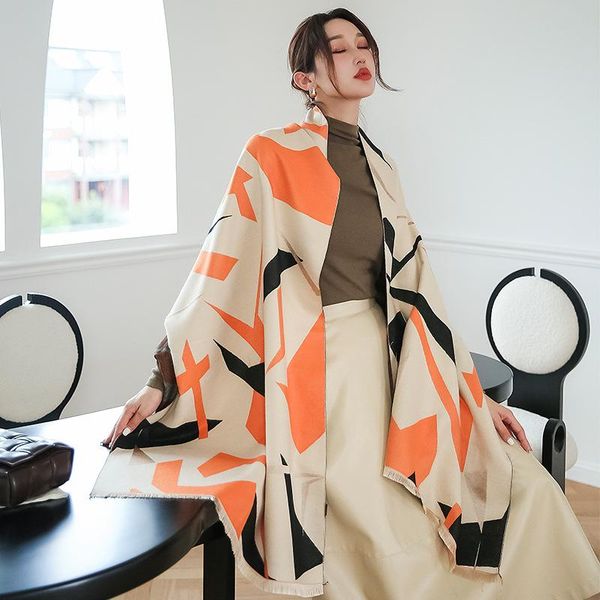 

scarves 2021 plaid print winter scarf women cashmere thick warm pashmina foulard lady luxury soft bufanda shawls wraps, Blue;gray
