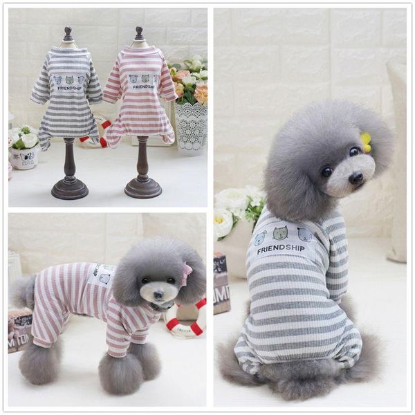 

dog apparel pajamas jumpsuit pet sleepwear puppy cute stripe cartoon pattern clothes arrive 2021
