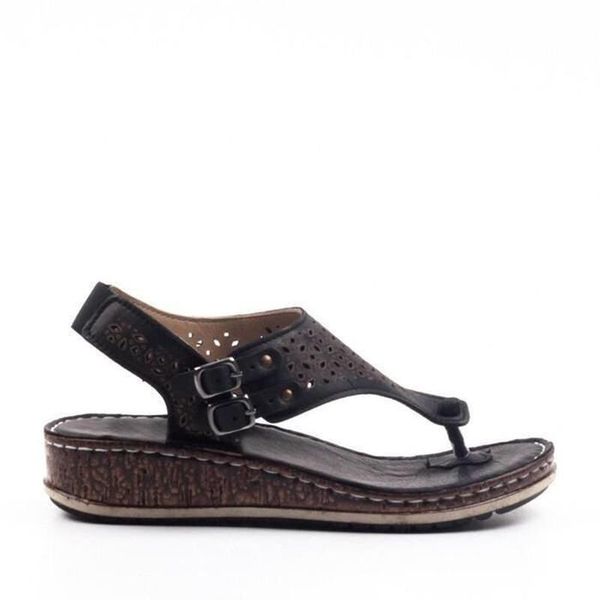 

dress shoes sandals women summer hollow out buckle strap platform wedges casual femmes sandales zapatos de mujer plus size 35-43, Black