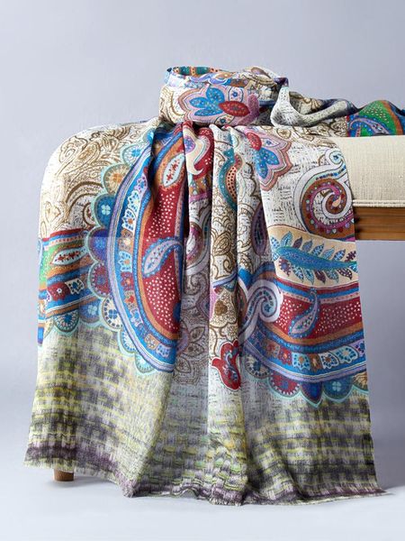 

scarves india imported bohemian ethnic wool shawl scarf dual-use long spring and autumn decoration warm color, Blue;gray