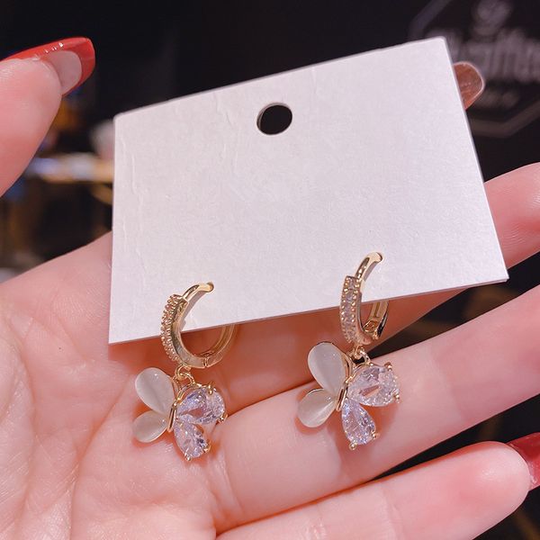 Baumeln Kronleuchter Micro Pave Zirkon Opal Schmetterling Ohrringe Für Frauen Koreanischen Stil Zarte Gold Galvani Schmuck Ohrringe