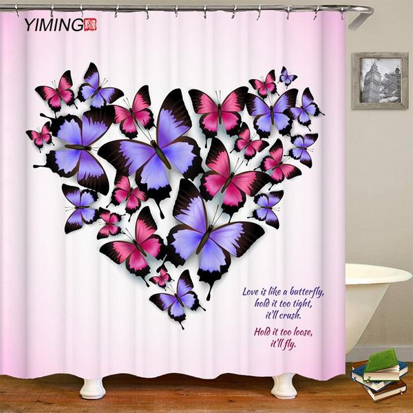 

butterfly printed polyester shower curtain waterproof and mildew-proof with hook home decor custom size curtains
