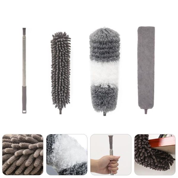 

car sponge 1 set 4pcs microfiber duster with extension pole dust cleaning tool (grey)