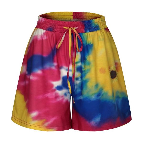 

women's shorts women\u2021s tie dye print beaches fashion drawstring high waist sunflower wide leg short pants 2021, White;black