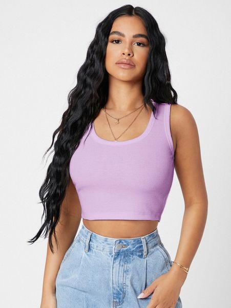 

petite rib-knit crop tank y59c#, White