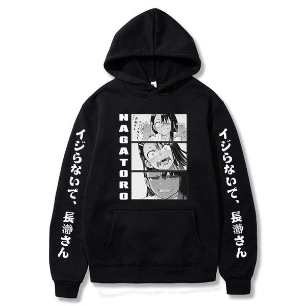 Anime não brinquedo comigo, senhorita nagatoro hoodies pulôver homens manga garota engraçada nagatoro harajuku inverno manga longa moletom top g1019