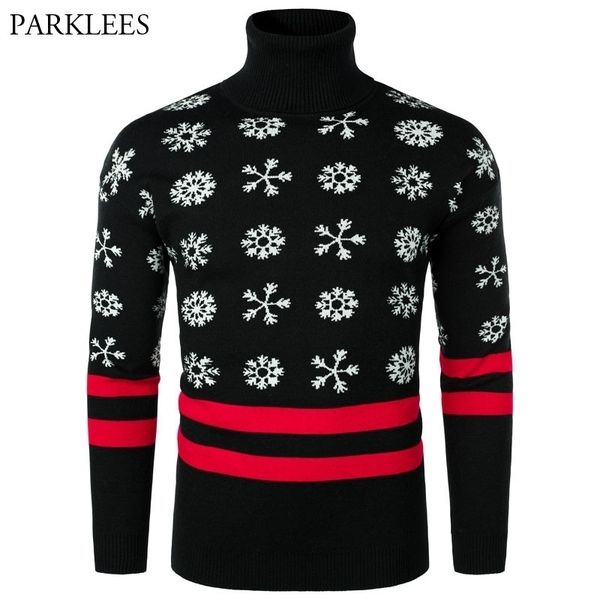 

snowflake ugly christmas sweater turtleneck mens xmas knitted pullover sweaters xmas holiday sweater pull noel homme 210522, White;black