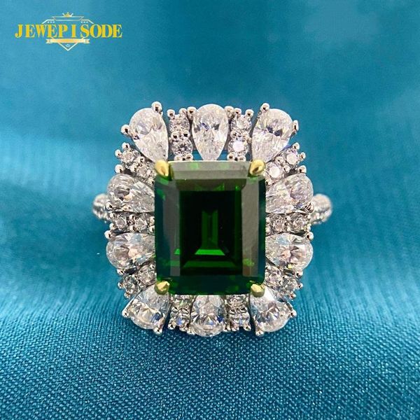 

cluster rings jewepisode luxury solid 925 sterling silver emerald for women wedding anniversary fine jewelry ring wholesale, Golden;silver