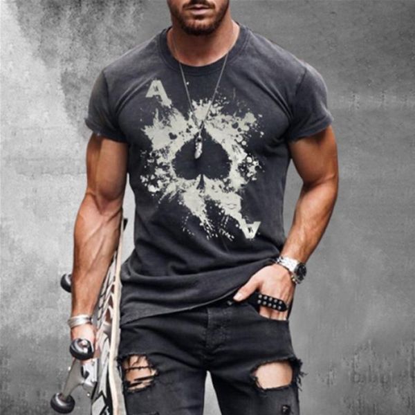 

men's t-shirts breathable men short sleeve t-shirt summer male creative poker peach heart printing round collar casual clothes, White;black