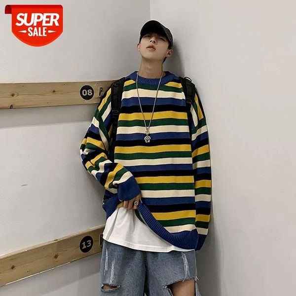 

2020 winter multi-color coats striped printing wool sweater round neck long-sleeved pullovers clothes cashmere knitting -2xl #x44q, White;black